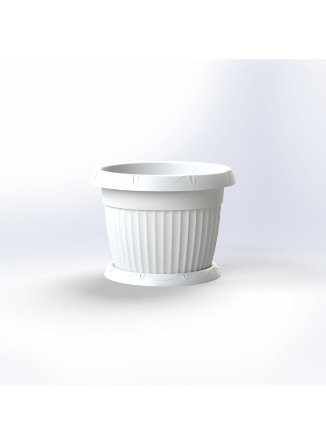 Marcolo 33 cm Round Plastic Flower Pot, Made from Recycled Materials, Lightweight & Durable Plant Pot for Indoor & Outdoor Use (White) - Image 1